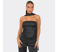Bandeau Scarf Neck Tie Detail Top In Black Satin, Women's Size UK 6