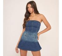 Bandeau Seam Detail Fitted Mini Dress In Blue Denim, Women's Size UK Small S