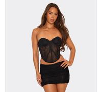 Bandeau Structured Underwired Corset Top In Black Lace, Women's Size UK 12