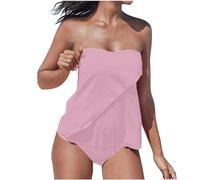 Bandeau Tankini for Women with Shorts UK Sale Two Piece Strapless Swimsuits Tummy Control Swimwear Plain Swim Briefs High Waist Trunks Beach Bathing Suit Tankinis Sets Swimming Costume Ladies Pink