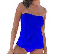Bandeau Tankini for Women with Shorts UK Two Piece Strapless Swimsuits Tummy Control Swimwear Plain Swim Briefs High Waist Trunks Beach Bathing Suit Tankinis Sets Swimming Costume Ladies Blue
