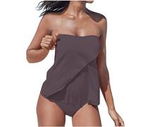 Bandeau Tankini Set for Women - 2 Piece Strapless Swimsuit with Ruched Tummy Control, Summer Beach Wear
