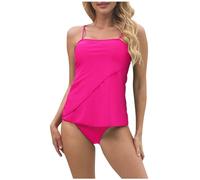 Bandeau Tankini Swimwear Women UK with Shorts Two Piece Strapless Swimsuits Tummy Control Swimwear Plain Swim Briefs High Waist Trunks Beach Bathing Suit Tankinis Sets Swimming Costume Ladies