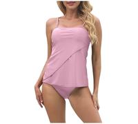 Bandeau Tankini Swimwear Women UK with Shorts Two Piece Strapless Swimsuits Tummy Control Swimwear Plain Swim Briefs High Waist Trunks Beach Bathing Suit Tankinis Sets Swimming Costume Ladies Pink