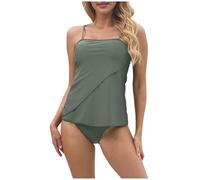 Bandeau Tankini Swimwear Women UK with Shorts Two Piece Strapless Swimsuits Tummy Control Swimwear Plain Swim Briefs High Waist Trunks Beach Bathing Suit Tankinis Sets Swimming Costume Ladies