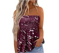 Bandeau Tops Women Summer Strapless Tube Tops Strapless Vest Gradient Colour Top Tunic T Shirts Pleated Blouses Flowy Tank Vest Shirt Loose Casual Blouses Dressy T Shirts