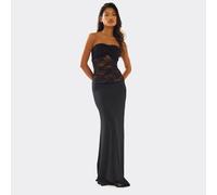 Bandeau Twist Bust Contrast Lace Detail Maxi Dress In Black, Women's Size UK L