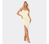 Bandeau Wrap Front Side Split Corset Maxi Dress In Yellow, Women's Size UK M