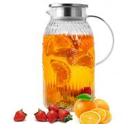 Bandesun Glass Pitcher with Lid, 68 oz/ 2 Liter Vintage Water Pitcher,Carafe for Cold Brew, Coffee, Lemonade, Iced Tea,Beverage, Heat Resistant Water Glass Jug 1Pack