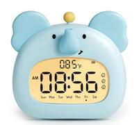 BANDIANCY Elephant Alarm Clock for Kids Bedroom, Blue Elephant Animals Clock with Night Light, Adjustable Dimming, 3 Alarms, Loud, Timer, Children Boys Alarm Clocks Gifts