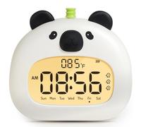 BANDIANCY Panda Alarm Clock for Kids with Night Light, Digital USB Rechargeable Clock, 3 Alarms, Snooze, Temperature Display, Cute Bedside Sleep Trainer & Desk Decor Gift for Boys and Girls