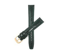 Bandini 18mm Green Leather Watch Band Strap, Grainy, Stitch, Thin, Slim, Square Tip - Gold Buckle