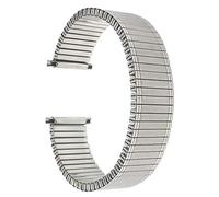 Bandini 18mm Silver Tone Stainless Steel Stretch Watch Strap for Men, Straight End, Metal Expansion Watch Band, No Buckle