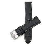 Bandini 20mm Mens Italian Leather Watch Band Strap - Black with White Stitch - Alligator Pattern