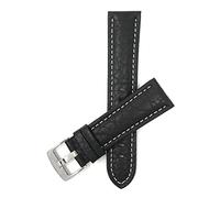 Bandini 22mm Mens Leather Watch Band Strap - Black - White Stitching - Mat Finish