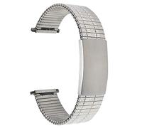 Bandini 22mm Silver Tone Stainless Steel Stretch Watch Strap for Men, Straight End, Adjustable Length Metal Expansion Watch Band, No Buckle