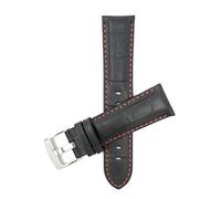 Bandini 24mm Mens Italian Leather Watch Band Strap - Black with Red Stitch with White Stitch - Alligator Pattern