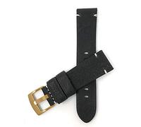 Bandini 24mm Mens Vintage Genuine Leather Watch Band Strap - Black - Minimal Stitch - Gold Buckle