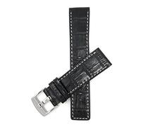 Bandini 28mm Mens Genuine Leather Watch Band Strap - Black with White Stitch - Alligator Pattern - Square Edged