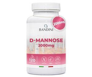 Bandini® D-Mannose for Cystitis 2000 mg - Pure High Strength D Mannose - 120 Capsules - Food Supplement for Wellbeing and Support of The Urinary Tract & Bladder Health - 100% Vegan & GMO Free