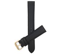 Bandini Double Extra Long (XXL) 16mm Womens Italian Leather Watch Band Strap - Black - Padded - Buffalo Pattern - Gold Buckle