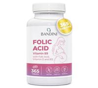 Bandini® Folic Acid 400mcg - 365 Vegetarian Tablets - High Strength | Vitamin B9 with Vitamins B12 and D3 Supplement - Pregnancy, Immune Health, Energy Metabolism and Vitality - 1 tablet per day