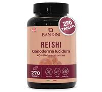 Bandini® Reishi Mushrooms 270 Tablets | 16.900 mg Equivalents (13:1) | 40% Polysaccharides | Ganoderma Lucidum Organic Mushroom Extract Supplement | +4 Month Supply | Immune Support | Vegan, Non-GMO
