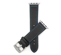 Bandini Replacement Watch Band for Apple Watch 42mm / 44mm, Black/Blue Stitching, Leather, Racer, Black with Colored Stitching, Fits Series 6, 5, 4, 3, 2, 1