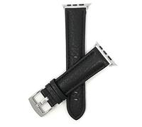 Bandini Replacement Watch Band for Apple Watch 42mm / 44mm, Black, Classic Leather Buffalo Pattern, Stainless Steel Buckle, Fits Series 6, 5, 4, 3, 2, 1