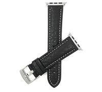 Bandini Replacement Watch Band for Apple Watch 42mm / 44mm, Black, Classic Leather Buffalo Pattern, White Stitching, Stainless Steel Buckle, Fits Series 6, 5, 4, 3, 2, 1