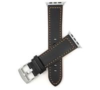 Bandini Replacement Watch Band for Apple Watch 42mm / 44mm, Black/Orange Stitching, Leather, Racer, Black with Colored Stitching, Fits Series 6, 5, 4, 3, 2, 1