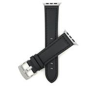Bandini Replacement Watch Band for Apple Watch 42mm / 44mm, Black, Racer, Stitching, Leather, Stainless Steel Buckle, Fits Series 6, 5, 4, 3, 2, 1