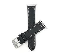Bandini Replacement Watch Band for Apple Watch 42mm / 44mm, Black, Racer, White Stitching, Leather, Stainless Steel Buckle, Fits Series 6, 5, 4, 3, 2, 1
