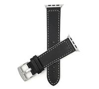 Bandini Replacement Watch Band for Apple Watch 42mm / 44mm, Black/White Stitching, Leather, Racer, Black with Colored Stitching, Fits Series 6, 5, 4, 3, 2, 1