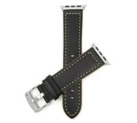 Bandini Replacement Watch Band for Apple Watch 42mm / 44mm, Black/Yellow Stitching, Leather, Racer, Black with Colored Stitching, Fits Series 6, 5, 4, 3, 2, 1