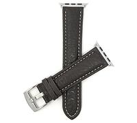 Bandini Replacement Watch Band for Apple Watch 42mm / 44mm, Brown, Classic Leather Buffalo Pattern, White Stitching, Stainless Steel Buckle, Fits Series 6, 5, 4, 3, 2, 1