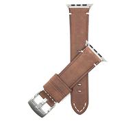 Bandini Replacement Watch Band for Apple Watch 42mm / 44mm, Tan, Vintage, Leather, Stitch, Stainless Steel Buckle, Fits Series 6, 5, 4, 3, 2, 1