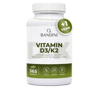 Bandini® Vitamin D3 K2 | 365 Easy-to-Swallow Tablets for 1 Year | 2000 IU | Vitamin D3 with 200 mcg Vitamin K2VITAL® MK-7 99% All Trans | Bones, Teeth, Muscles, Joints & Immune System | High Strength