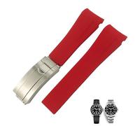 BANDKIT 18mm 19mm 20mm 22mm Curved End Silicone Rubber Watchband for Role strap Rolex Daytona Submariner GMT 21mm Watch Band Men Tools(Red,21mm)