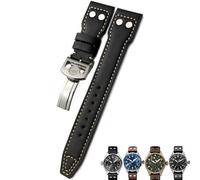 BANDKIT 20mm 21mm 22mm Rivet Calfskin Leather Watch band Fit for IWC watch Big PILOT IW5009 SPITFIRE IW3777 Le Petit Prince Mark strap(Black white 1,22mm)