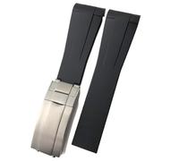 BANDKIT 20mm 21mm Curved End Rubber Watchband Suitable for Rolex Submariner GMT Daytona Deep Sea Dweller Explorer 2 Silicone Watch Strap(Black,20mm silver rose)