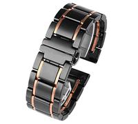 BANDKIT Ceramic stainless steel strap 20mm 22mm 16mm 18mm quick release watchbands (Color : Black X rosegold, Size : 22mm)