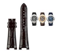BANDKIT For Patek Philippe Nautilus 7118 5712 Genuine Leather Steel Connector 5711 5712G Watchband Notch 25x13mm Watch Bracelet Strap(Brown NO)