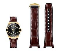 BANDKIT Genuine leather silicone base wristband for Omega constellation series Perfect Observatory 131.13 Manhattan series watch strap(Brown white gold)