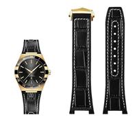 BANDKIT Genuine leather silicone base wristband for Omega constellation series Perfect Observatory 131.13 Manhattan series watch strap(Black white gold)