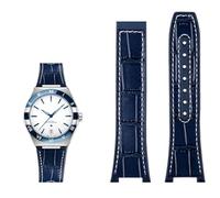 BANDKIT Genuine leather silicone base wristband for Omega constellation series Perfect Observatory 131.13 Manhattan series watch strap(Blue white NO)
