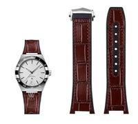 BANDKIT Genuine leather silicone base wristband for Omega constellation series Perfect Observatory 131.13 Manhattan series watch strap(Brown silver)