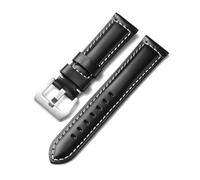 BANDKIT Genuine Leather Watch Band for Panerai Cowhide Crazy Horse Strap Men Bracelet Smooth Watchband 20mm 22mm 24mm 26mm(SmoothBlack-Silver,22mm)