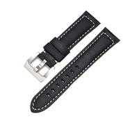 BANDKIT Genuine Leather Watch Band for Panerai Cowhide Crazy Horse Strap Men Bracelet Smooth Watchband 20mm 22mm 24mm 26mm(Black-Silver,26mm)