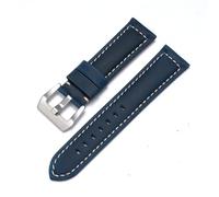 BANDKIT Genuine Leather Watch Band for Panerai Cowhide Crazy Horse Strap Men Bracelet Smooth Watchband 20mm 22mm 24mm 26mm(Blue-Silver,20mm)